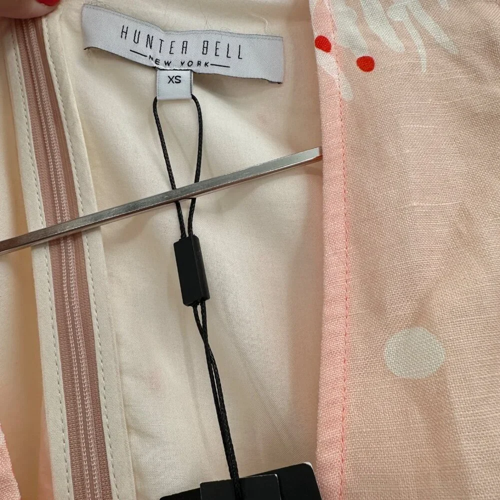 Hunter Bell Abstract Coral Palmer Linen Maxi Dress size XS Puff Sleeve Tiered - Picture 10 of 16